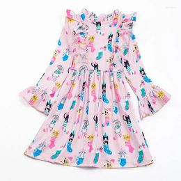 Girl Dresses Girlymax Winter Christmas Baby Girls Pink Socks Cat Print Dress Twirl Knee Length Kids Clothing