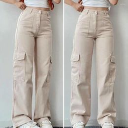 Women's Pants Skin-friendly Long Trousers Stylish Cargo High Waist Multi Pocket Straight Leg In Solid Colour For A