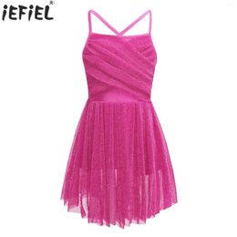 Girl Dresses Kids Girls Ballet Latin Dance Dress Gymnastics Leotard Figure Skating Costume Lyrical Dancewear Glittery Tulle Mesh Tutu