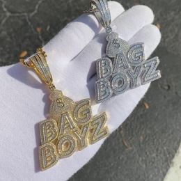 New CZ Letters Bag Boyz Pendant Necklace Iced Out Bling 5A Cubic Zircon Dollar Symbol Money Charm Fashion Hip Hop Men Jewelry248N