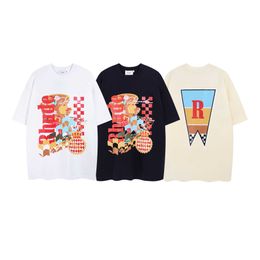 Summer Niche Beauty Trend Rhude Printed Colorful Pattern Mens and Womens Hip-hop Loose Short Sleeved T-shirt