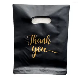 Gift Wrap 100PCS Black Thank You Packaging Bags For Small Business Plastic Bag With Handle Christmas Birthday Wedding Package