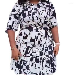 Ethnic Clothing 2024 Spring Arrival African Women Half Sleeve Polyester Printing Black Red Dress Dashiki Dresses For