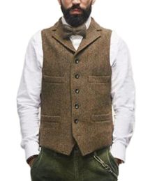 Jackets Mens Suit Vests Men Brown Black Waistcoat Vest Man Steampunk Jacket Striped Tweed Vneck Slim Fit Gilet Homme Wedding Clothing