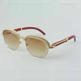 -selling top-quality natural wood cut lens sunglasses high-end diamonds eyebrow frame 1116728-A Size 60-18-135mm274Q