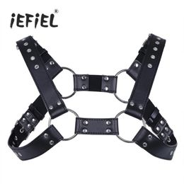 Belts IEFiEL Sexy Men Lingerie Faux Leather Adjustable Body Chest Harness Bondage Costume With Buckles For Men's Clothing Acc294W