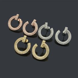 2022 Classic Brand Hoop Earrings Fashion Korean Full Diamond Crystal T Earrings for Women Plating 18K Gold Luxury Designer Earring3014