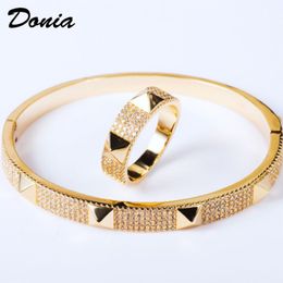 Donia jewelry luxury bangle European and American fashion exaggerated classic geometric micro-inlaid zircon designer ring set gift299t
