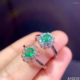 Cluster Rings KJJEAXCMY Fine Jewellery S925 Sterling Silver Inlaid Natural Emerald Girl Fashion Gemstone Ring Support Test Selling