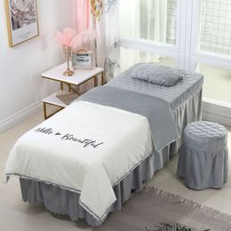 4pcs Beautiful Beauty Salon Bedding Sets Massage Spa Use Coral Velvet Embroidery Duvet Cover Bed Skirt Quilt Sheet Custom #s2762