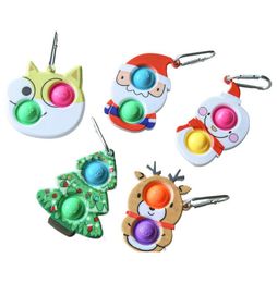 Christmas Tree Santa Claus Elk Snowman Dog It Push Toy with Keychain Ring Stress Relief Autism it Squeeze Toys Gifts for Adult Children Chain1908081