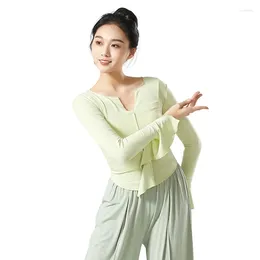 Stage Wear Modern Dance Dancing Suit Knitted V-Neck Horn Sleeve Top Classical Body Practise Autumn And Winter