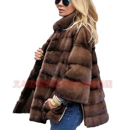 Haining Length Mink Medium Patchwork Brown Fur Jacket Women's Clothing 2456