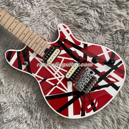 New Arrival Eddie Edward Van Halen Franken Special Black White Stripes Red Wolf Electric Guitar Floyd Rose Tremolo Bridge Maple Fingerboard Dot Inlay Locking Nut