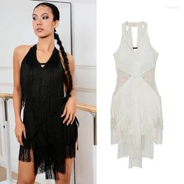 Stage Wear Latin Dance Dress Women Multi Layers Tassel Black White Finrge Adult Competition Rumba Cha Clothes BL12358