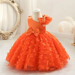 Summer One Shoulder Sequin Fluffy Clothes Off Shoulder Dress Girl Wedding Dress 0-5 Year Old Baby Girl Dress 240307