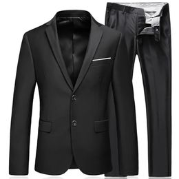 Mens Business Fashion High Quality Gentleman Black 2 Piece Suit Set Blazers Coat Jacket Pants Classic Trousers 240227