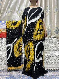 Ethnic Clothing Abayas For Women 2024 Printed Cotton Traditional Loose Femme Robe African Nigeria Dresses With Large Lace Shawl Scarf