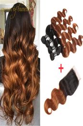 Ombre Human Hair Two Tone 1B27 Brazilian Hair Bundles Body Wave 3 Bundles With Closure 100 Human Hair Bundles With Closure3168507