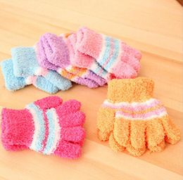 coral fleece warm gloves Children winter warm Finger Gloves Baby five fingers warm gloves mittens colorful stripe mittens for 25 9080916