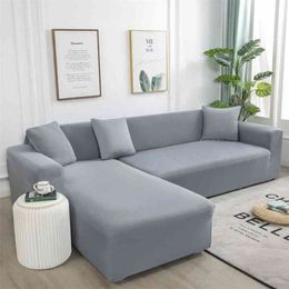 Grey Plain Colour Elastic Stretch Sofa Cover Need Order 2Piece If L-style fundas sofas con chaise longue Case for 210909229O