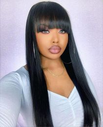 Brazilian Straight full lace human hair wigs with Bangs Peruvian Straight 360 human hair lace front wigs NonRemy PrePlucked Full3318551