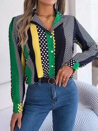 Women's Blouses Polka Dot Blouse Women 2024 Autumn Fashion Notched Collar Long Sleeve Button Tops Female Elegant Office Work Lady Shirts