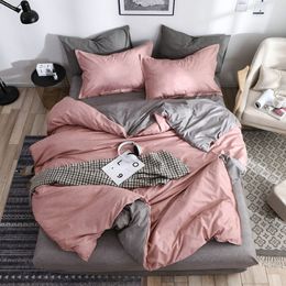 AB side bedding solid simple Modern duvet cover set king queen full twin bed linen brief bed flat sheet258e