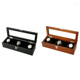 Watch Boxes Top 5 Slots Wooden Display Case Wood Storage Box With Lock Fashion Gift Jewellery Cases