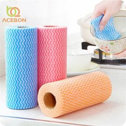 50Pcs Roll Non-Woven Fabric Washing Cleaning Cloth Towels Kitchen Towel Disposable Striped Practical Rags Wiping Souring Pad211x