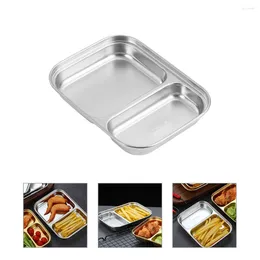 Dinnerware Sets Stainless Steel Dinner Plate Household Divided Serving Tray Flatware Compartment Plates Reusable Rectangle