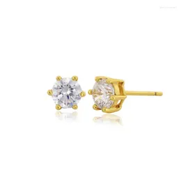 Stud Earrings 6mm Solitaire Six Claw Cupid Cut Cubic Zirconia Stones CZ For Women Men Girls Brass Yellow Gold Color Jewelry