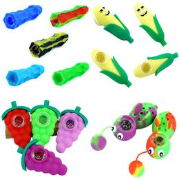 New 12 Style Silicone Hand Pipe With Glass Bowl Cigarette Accessories Dry Herb Tobacco Smoking Hand Pipes Dab Oil Rigs