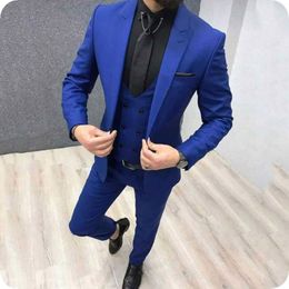 Royal Blue Men Suits Pants Prom Suits Man Blazers Black Groom Wedding Tuxedo Slim Fit Terno Masculino Peaked Lapel 3Piece Costume 255g