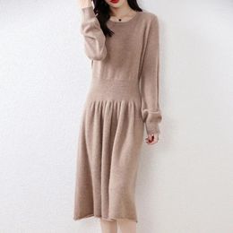 Casual Dresses Merino Wool Knitted Sweater Dress For Women Winter/ Autumn O-Neck Female Long Style Pullover Girl Clothes