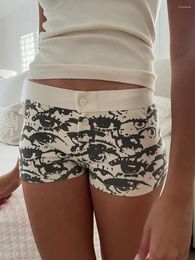 Women's Sleepwear Combhasaki Lounge Shorts Y2K Vintage Low Waist Button Closure Graphic Printed Aesthetic Slim Pajama Bottoms