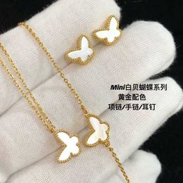 V Necklace High version V-gold butterfly necklace pendant white shell mother and daughter rose gold bracelet earring set pendant2221