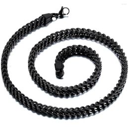 Chains 6mm Width Mens Stainless Steel Black Classic Square Cuban Curb Link Chain Men Necklace Long2624