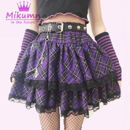 Dresses Japanese Haruku Girls Purple Plaid Pleated Skirts Gothic Punk Sweet Lolita Cake Mini Skirt Ball Gown Women Kawaii Short Skirts