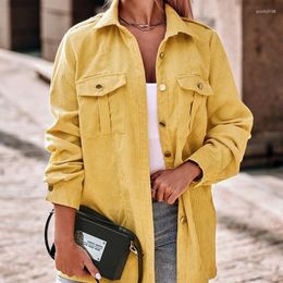 Women's Jackets Women Coat Single Breasted Long Sleeve Turn Down Collar Corduroy Yellow Cardigan Coats Pockets Streetwear Spring