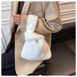 Evening Bags Lightweight Cotton Handbag Fashion Faux Fur Soft Vest Shape Tote Bag Solid Color Small Purses Female