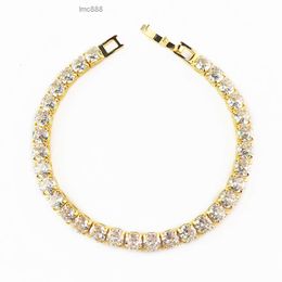 Custom-made Womens Gold-plated Tennis Bracelet 37 Diamonds Set on a Chain Round Bangle Zirconia Stone with 4mm Size