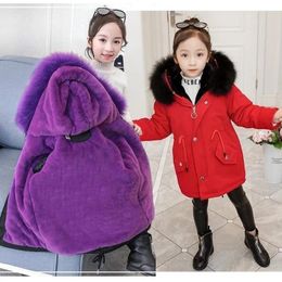 Jackets 3-14Y Thick Keep Warm Winter Girls Jacket Large Fur Collar Padded Linning Hooded Heavy Coat For Kids Children Cold Outerwear