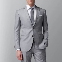 Suits Light Grey Business Men Suits Slim Fit 2 Piece Male Fashion Jacket with Pants Wedding Tuxedo for Groom Dinner Party Costume