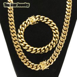 High Quality Stainless Steel Jewellery Sets 18K Gold Plated Dragon Latch Clasp Cuban Link Necklace & Bracelets For Mens Curb Chain 1249Z