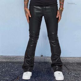 Men's Pants Fashion Men PU Leather Pants Vintage Slim Fit Straight Trousers Spring Autumn Casual Streetwear Skinny Long Pant Male 797