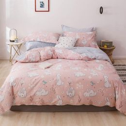 White Bunny Rabbit Pink Duvet Cover Set Cotton Bedlinens Twin Queen King Flat Sheet Fitted Sheet Bedding T200706209E