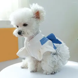 Dog Apparel Charming Pearl Princess Dress Stylish Easy To Wear With Traction Ring Bow Tie Decorative Pet