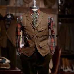 Vests Woollen Vests for Men Vneck Singlebreasted Retro Fashion Suit Vest for Men Formal Male Clothes Cufflinks to Man Wang Vests