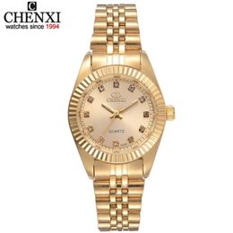 CHENXI Brand Top Luxury Ladies Gold Watch Women Golden Clock Female Women Dress Rhinestone Quartz Waterproof Watches Feminine307L